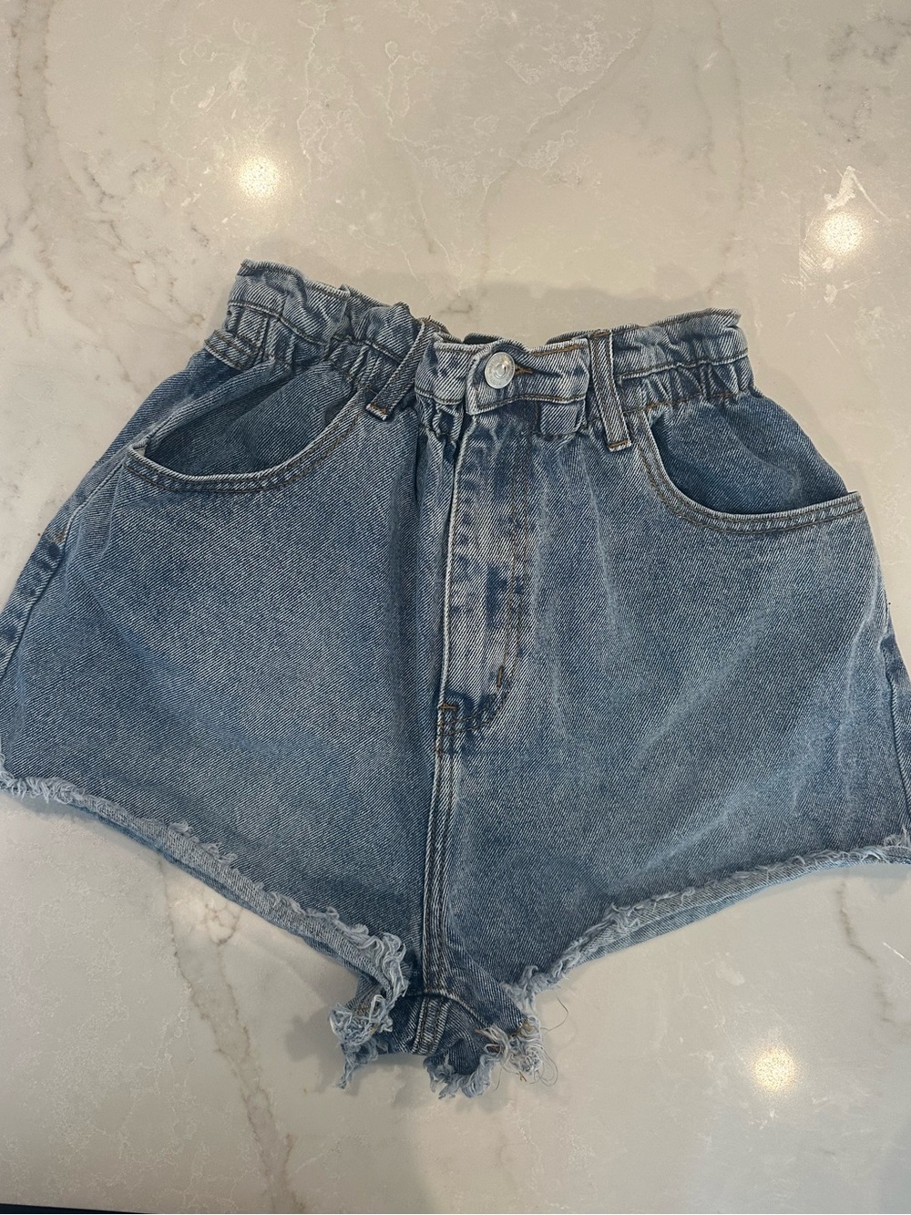 Steve Madden Paperbag Waist Denim Shorts in Light Blue